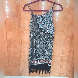 Black and blue fringe hem summer dress size medium